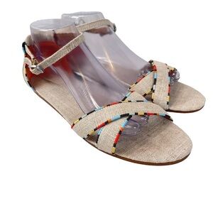 TOMS Correa Burlap Sandals Womens 9.5 Beaded Strappy Neutral Resortwear Casual